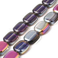 Transparent Electroplate Glass Bead Strands, Half Rainbow Plated, Rectangle, Colorful, 12x10x4.5mm, Hole: 1mm, about 55pcs/strand, 25.98''(66cm)(EGLA-P049-02A-HP03)