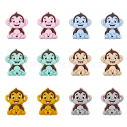 12Pcs 6 Colors Monkey Silicone Focal Beads, DIY Nursing Necklaces and Bracelets Making, Chewing Pendants For Teethers, Mixed Color, 30x24.5x9.5mm, Hole: 2mm, 2pcs/color(SIL-DC0001-41)