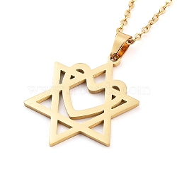 304 Stainless Steel Pendant Necklaces, Cable Chains, Star of David with Heart, Real 18K Gold Plated, 17.68 inch(44.9cm)(NJEW-P306-08G)