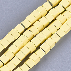 Spray Painted Non-magnetic Synthetic Hematite Beads Strands, Cube, Champagne Yellow, 4x4x4mm, Hole: 0.8mm, about 94~100pcs/strand, 15.5 inch~16.3 inch(G-T116-22-02)