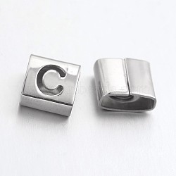 Tarnish Resistant Letter Style 201 Stainless Steel Square Slide Charms, Letter.C, 9x8x4mm, Hole: 8x3mm(STAS-L132-16)