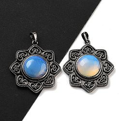 Opalite & Brass Pendants, Antique Silver, Sun Charm, 43.5x39.5x9mm, Hole: 9.5x5.5mm(G-K338-09AS-04)