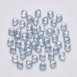 Transparent Spray Painted Glass Beads, AB Color Plated, Heart, Light Steel Blue, 6x6x4mm, Hole: 0.7mm(GLAA-R211-02-D04)