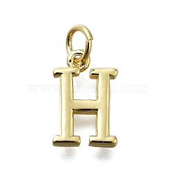 Brass Pendants, With Jump Ring, Long-Lasting Plated, Lead Free & Cadmium Free, Rack Plating, Real 18K Gold Plated, Letter H, 12x8x2mm, Hole: 3mm(KK-K400-51G-H)