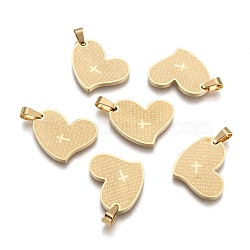 304 Stainless Steel Heart Lord's Prayer Cross Pendants, Golden, 26x20x2.5mm, Hole: 4.5x5.5mm(X-STAS-O065-15)