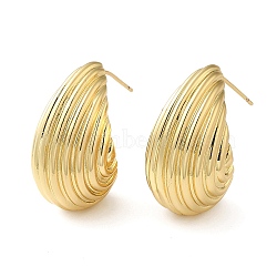 Rack Plating Brass Shell Shape Stud Earrings for Women, Lead Free & Cadmium Free, Long-Lasting Plated, Real 18K Gold Plated, 27.5x15mm(X-EJEW-Z019-20G)