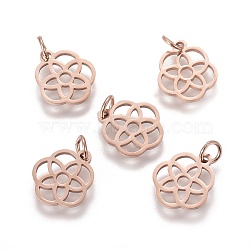 304 Stainless Steel Pendants, Flower, Rose Gold, 13x12x1.1mm, Hole: 3mm(STAS-Q201-T454R)
