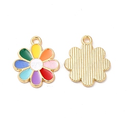 Alloy Enamel Pendants, Cadmium Free & Nickel Free & Lead Free, Golden, Flower Charm, Colorful, 18.5x16x1.5mm, Hole: 1.6mm(ENAM-C005-07G)