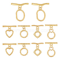 10Pcs 5 Styles 304 Stainless Steel Toggle Clasps, Heart & Ring & Oval, Mixed Shapes, Real 18K Gold Plated, 16.5~25x13.5~15x1.8~2.5mm, Hole: 2.5mm, 2pcs/style(STAS-AR0002-10)