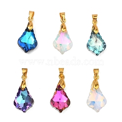 AB Color Plated Electroplate Glass Pendants, Teardrop Charm, with Brass Bails, Faceted, Golden, 16.5x11.5x5mm, Hole: 5x4mm(PALLOY-JF05303-02)