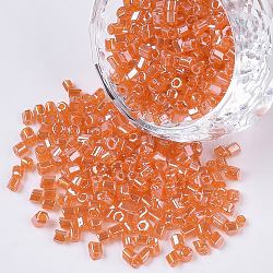 8/0 Two Cut Glass Seed Beads, Hexagon, Transparent Colours Luster, Dark Orange, 2.5~3x2.5mm, Hole: 0.9mm, about 15000pcs/bag(SEED-S033-15A-06)