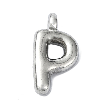 Anti-Tarnish 304 Stainless Steel Pendants, Letter Charm, Letter P, 19.5x10.5x4mm, Hole: 1.6mm