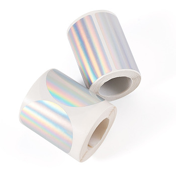 2 Rolls 2 Styles Vinyl Plastic Printable Holographic Stickers, Label Sticker, Silver, 50~57mm, 200pcs/roll, 1 roll/style