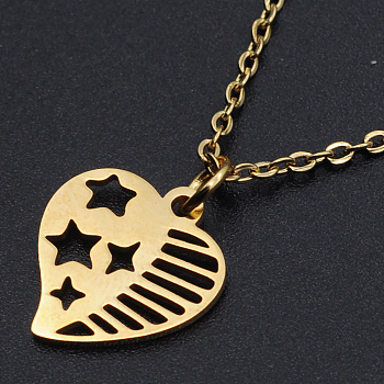 201 Stainless Steel Pendant Necklaces, with Cable Chains and Lobster Claw Clasps, Heart, Golden, 15.74 inch(40cm), 1.5mm