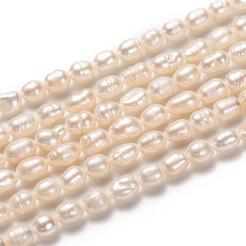Natural Cultured Freshwater Pearl Beads Strands, Rice, Bisque, 5~7x4~5mm, Hole: 0.5mm, about 43~55pcs/strand, 13.39~13.78''(34~35cm)