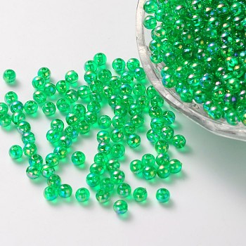 Eco-Friendly Transparent Acrylic Beads, Round, AB Color, Lime Green, 10mm, Hole: 1.8mm, about 1000pcs/500g
