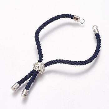 Nylon Cord Bracelet Making, with Brass Findings, Long-Lasting Plated, Cadmium Free & Nickel Free & Lead Free, Tree of Life, Prussian Blue, Real Platinum Plated, 8-5/8 inch~9-1/2 inch(220~240mm), 3mm, Hole: 2.5mm