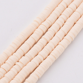 Handmade Polymer Clay Bead Strands, Heishi Beads, Disc/Flat Round, PeachPuff, 4x0.5~1mm, Hole: 1.5mm, about 320~447pcs/strand, 15.74~16.92 inch