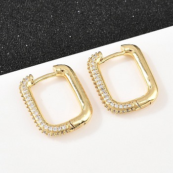 Rectangle Brass Clear Cubic Zirconia Stud Earrings, Cadmium Free & Lead Free, Long-Lasting Plated, Rack Plating, Real 18K Gold Plated, 20x16.5x3mm