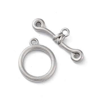 304 Stainless Steel Ring Toggle Clasps, Stainless Steel Color, 17.5x14.5x2.5mm, Hole: 1.6mm