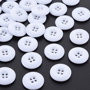 4-Hole Resin Buttons, Flat Round, White, 19x4mm, Hole: 2mm