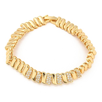 Golden Brass Micro Pave Cubic Zirconia Link Bracelets, Twist, 7-1/4 inch(18.3cm), Link: 8.5x4x3.5mm