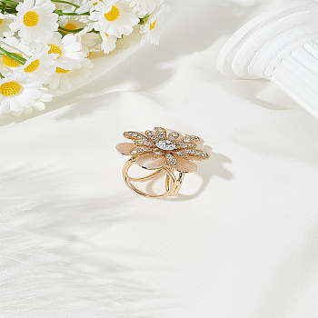 1Pc Alloy Rhinestone Women Lady Girls Fashion Scarf Ring Buckle, with Glass, Flower, Light Gold, 37x30x23mm