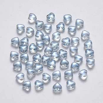 Transparent Spray Painted Glass Beads, AB Color Plated, Heart, Light Steel Blue, 6x6x4mm, Hole: 0.7mm