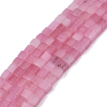 Natural White Jade Beads Strands, Dyed, Cube, Flamingo, 4~4.5x4~4.5x4~4.5mm, Hole: 1mm, about 88pcs/strand, 15.16 inch(38.5cm)