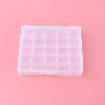 Polypropylene(PP) Storage Boxes, Sewing Machine Bobbins Storage Case, Clear, 9.8x12x2.1cm, 25 Compartments