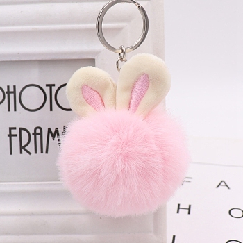 Imitation Rabbit Fur Keychain, Rabbit, Pink, Pendant: 7cm