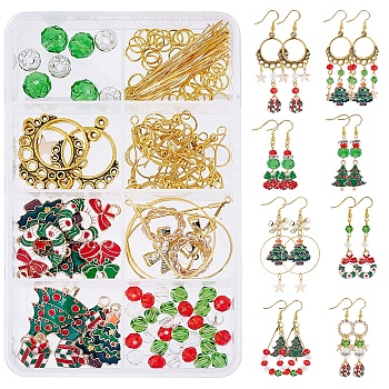 SUNNYCLUE DIY Christmas Theme Earring Making Kits, including Alloy Links & Charms, Glass & Rhinestone Beads, Brass Pendants & Rings & Pins & Earring Hooks, Golden, 15x2mm, Hole: 9mm