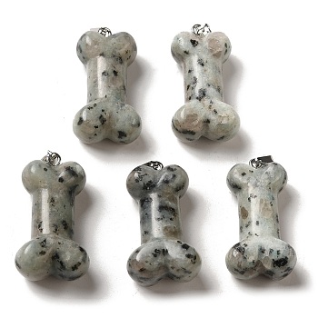 Natural Sesame Jasper Pendants, Dog Bone Charms with Platinum Iron Snap on Bails, 36~37x19.5~21x11~12.5mm, Hole: 7x4mm