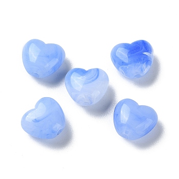 Opaque Acrylic Beads, Heart, Cornflower Blue, 9x10x5.5mm, Hole: 1.5mm