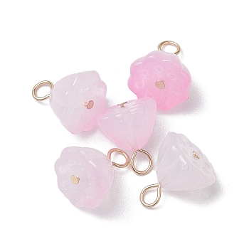 Acrylic Lotus Pendants, with 304 Stainless Steel Loops, Pearl Pink, 12x10.5x8mm, Hole: 2.5mm