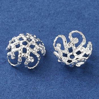 Brass Bead Caps, Flower, Cadmium Free & Lead Free, Rack Plating, Long-Lasting Plated, Silver, 8x4mm, Hole: 1mm