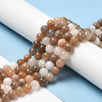 Natural Multi-Moonstone Beads Strands, Moonstone & Sunstone Beads, Round, 8mm, Hole: 1mm, about 48pcs/strand, 15.7 inch