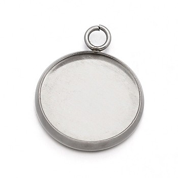 Flat Round 304 Stainless Steel Pendant Cabochon Settings, Stainless Steel Color, 23x20x2mm, Hole: 2.2mm