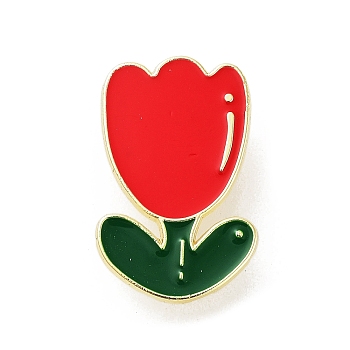 Golden Alloy Brooches, Enamel Pins, Flower, 29.5x19x1.5mm