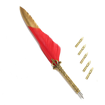 Feather Dipped Pen, with Alloy Pen Tip & Replacement Tips, for Teacher's Day, Red, 285x45mm