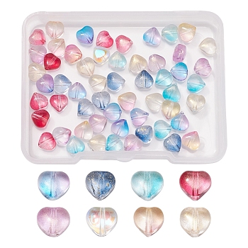 100Pcs 10 Colors Electroplate Glass Beads, with Glitter Powder, Heart, Mixed Color, 5.5x6x3.7mm, Hole: 0.8mm, 10pcs/color