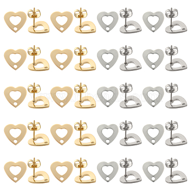 Golden & Stainless Steel Color Heart 201 Stainless Steel Stud Earring Findings