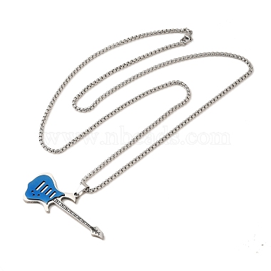 201 Stainless Steel Guitar Pendant Box Chain Necklaces(NJEW-R001-06P-01)-3