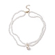 Collier double couche avec pendentif en perles rondes et graines de verre pour femmes(NJEW-JN03944)-1