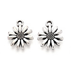 Tibetan Style Alloy Pendants, Flower Charms, Antique Silver, 14.5x12x2.5mm, Hole: 1.4mm, about 1250pcs/1000g(PALLOY-T093-24AS)