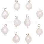 Natural Cultured Freshwater Pearl Pendants, with Brass Findings, Creamy White, 16x9~10mm, Hole: 3mm, 10pcs/box(PEAR-PH0001-01)