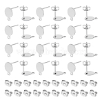 100Pcs Flat Round 304 Stainless Steel Ear Stud Components, with Horizontal Loops and 100Pcs Ear Nuts, Stainless Steel Color, 10.5~12x8mm, Hole: 1.2mm, Pin: 0.7mm(STAS-UN0053-60)