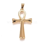 304 Stainless Steel Pendants, Ankh Cross, Golden, 44.5x25.5x2.5mm, Hole: 7.5x3.5mm(STAS-G210-23G)