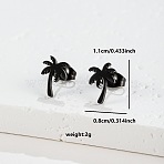 201 Stainless Steel Stud Earrings, Black, Tree, 8x11mm(FS-WGB18B1-32)