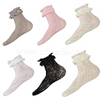 8 Pairs 6 Colors Nylon Women's Socks, Lace Japanese Jk Lolita Socks, Mixed Color, 260~270x60mm(AJEW-CN0004-36)